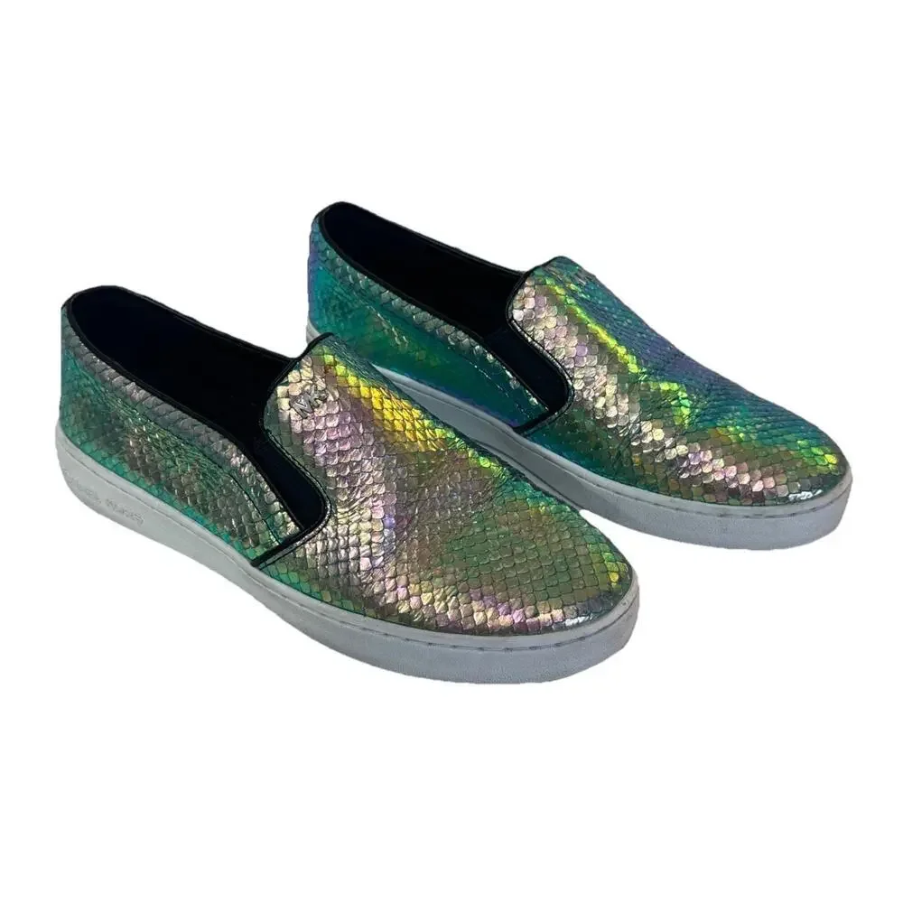 MICHAEL KORS Keaton Iridescent Metallic Snake Shoes Leather Embossed Sz 7.5M